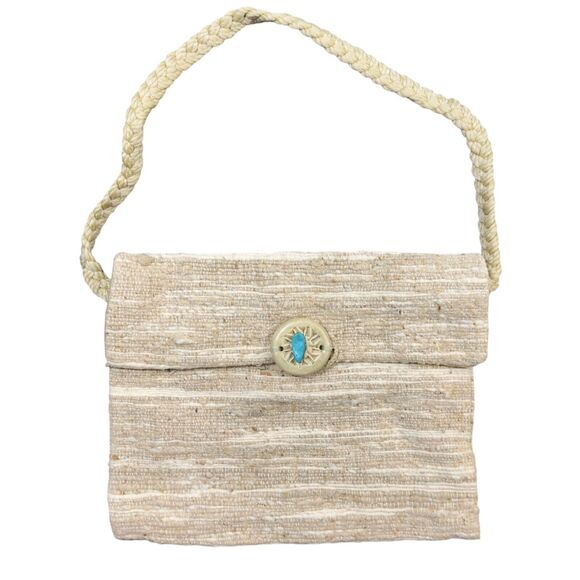 Unbranded Handbags - Women's Messenger Shoulder Bag Woven Beige Turquoise Stone Bead Braided Strap